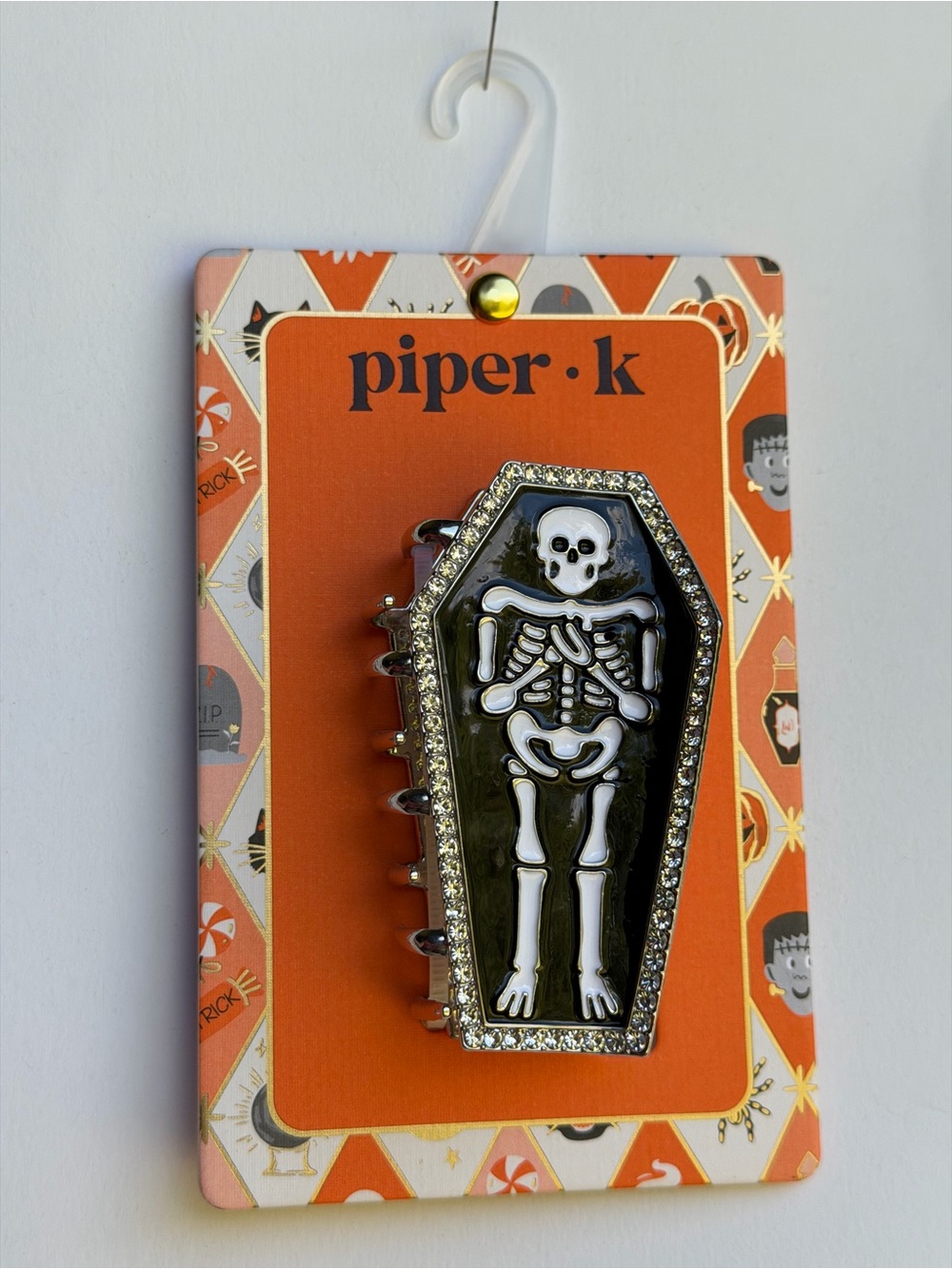 Piper•k Black Coffin Skeleton Rhinestone Metal Hair Clip - Picture 2 of 2